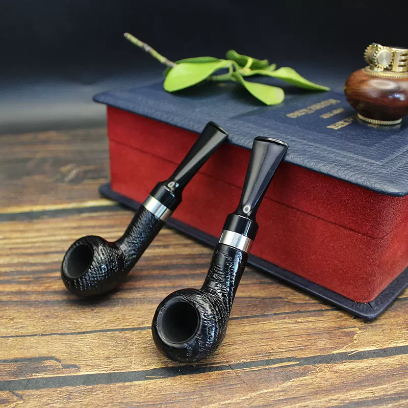 礼盒包装橡木加圈烟斗男士高档实木手工扁嘴过滤烟斗纹理直式烟具