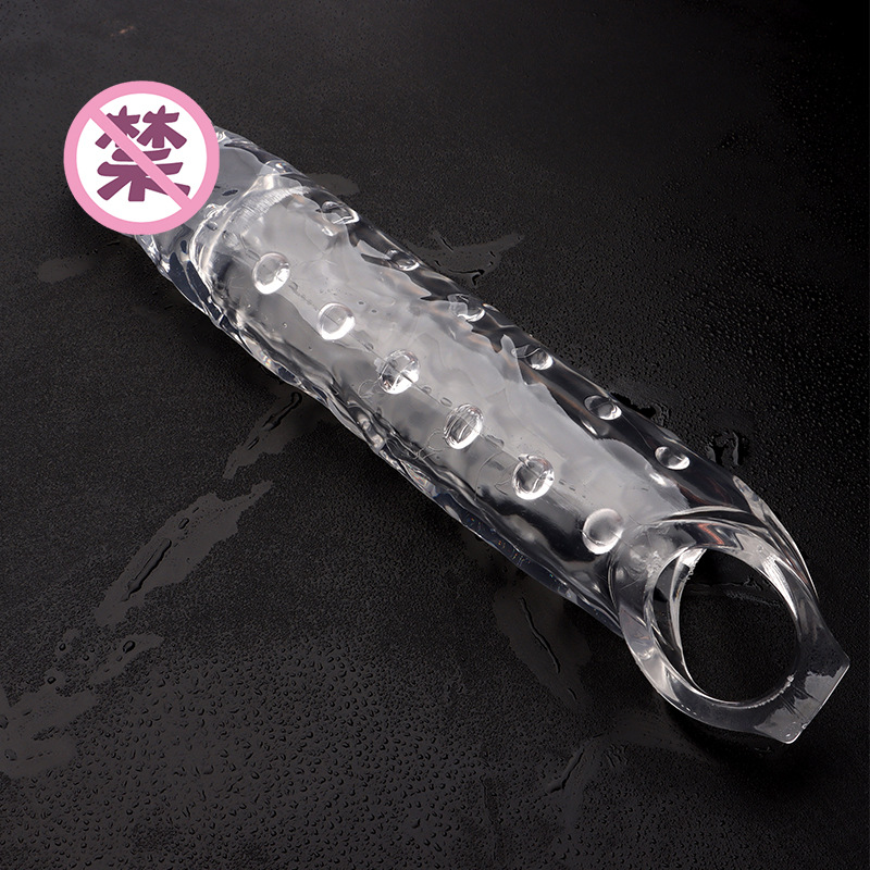 Extra Large Wolf-Tooth Textured Condom Sleeve, Crystal Silicone Color, Reusable Adult Toy for Men — detail image 9
