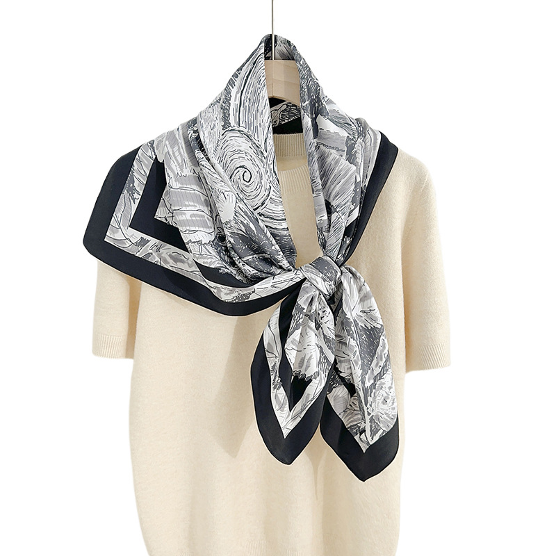 Impresión creativa de alta calidad 90 toallas de seda cuadrada de imitación femenina elegante lujoso estilo europeo y americano temperamento profesional con toallas de seda