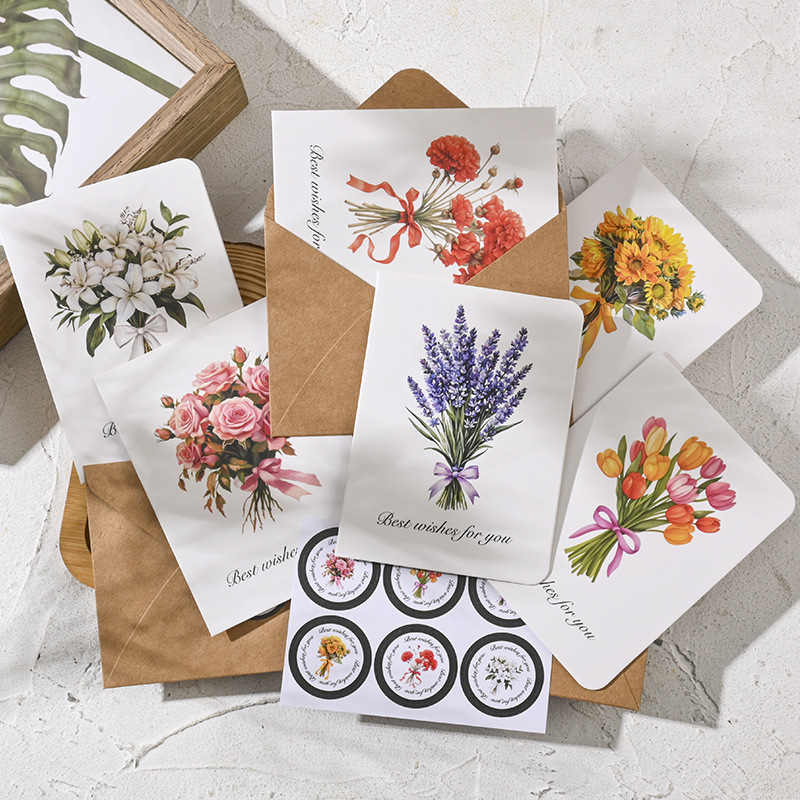 Tarjeta de felicitación con bendición floral/enviar sobre + pegatina de sellado