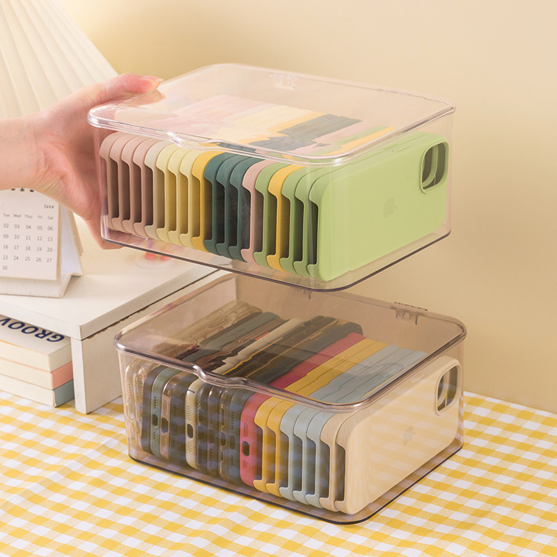 携帯電話ケース収納ケース蓋付き防塵デスクトップ引き出し収納ゴミ整理寮神器透明収納物|undefined