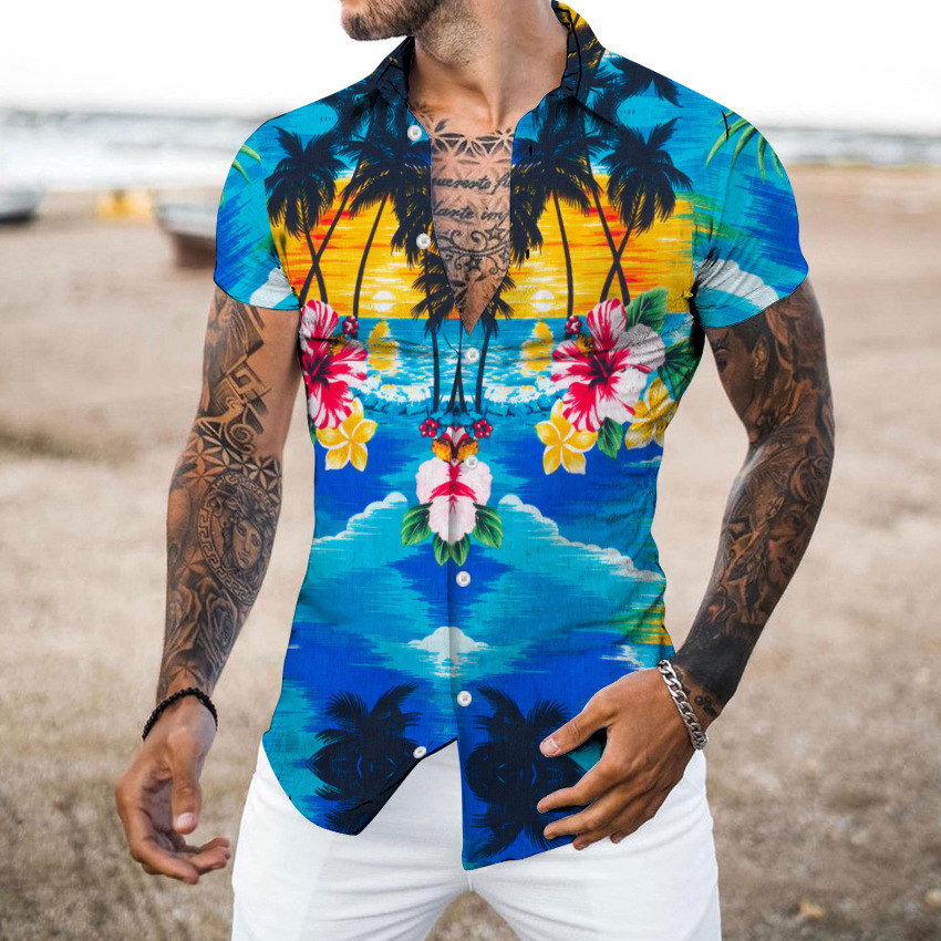 American Cross-border 2025 nueva camisa casual de cuello alto de manga corta de alta calidad para hombres MB1