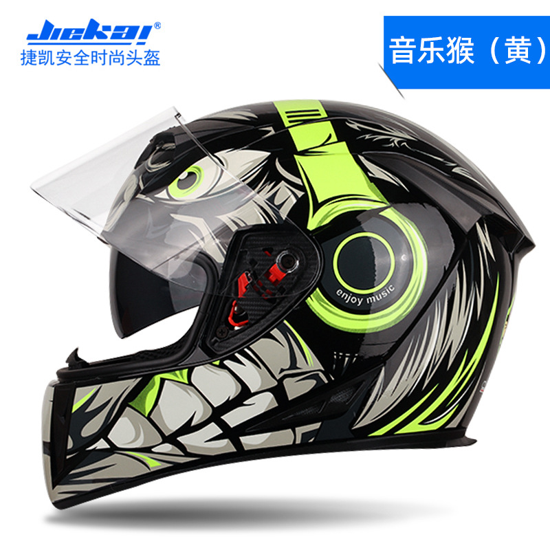 Casco de motocicleta eléctrico Jiekai para hombres y mujeres, tipo de casco completo, seguridad de carreras de locomotoras de cuatro estaciones frescas (modelos de comercio exterior)