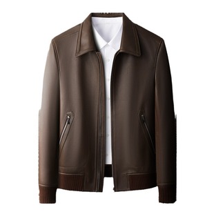 Tommy Black High-End Haining Genuine Leather Men's Short Sheepskin Business Lapel Autumn and Winter Jacket for Middle-Aged Men