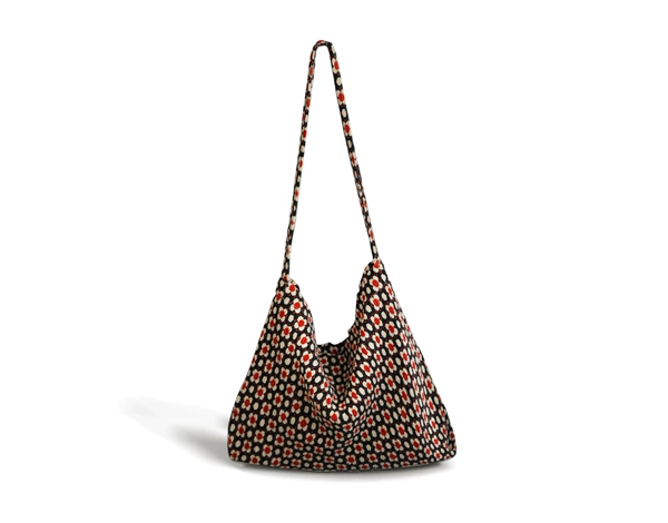 Red flower black floral bag