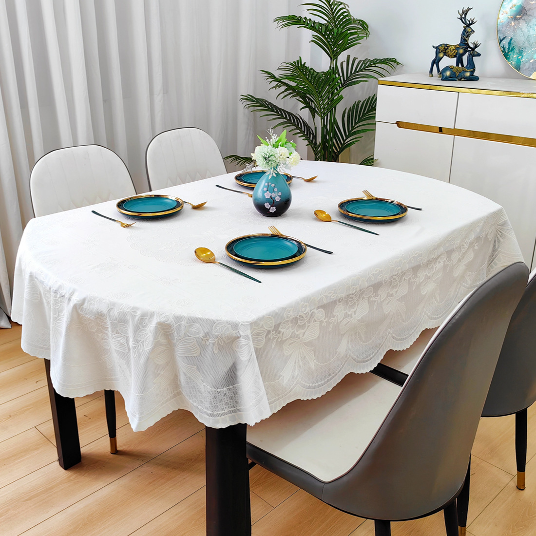 New Waterproof, Oil-Proof, and Heat-Resistant Coffee Table Cloth, Washable Rectangular Dining Tablecloth for Home Use in the Living Room, Light Luxury New Chinese Style