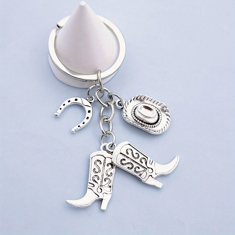 Amazon boots cowboy hat horseshoe western Denim personality retro cross-border keychain