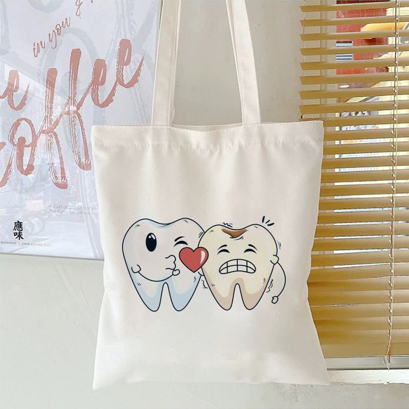 Teeth and dentist graphic aesthetic funny fashion canvas bag New ins casual versatile large capacity tote bag Teeth and dentist graphic aesthetic funny fashion canvas bag New ins casual versatile large capacity tote bag