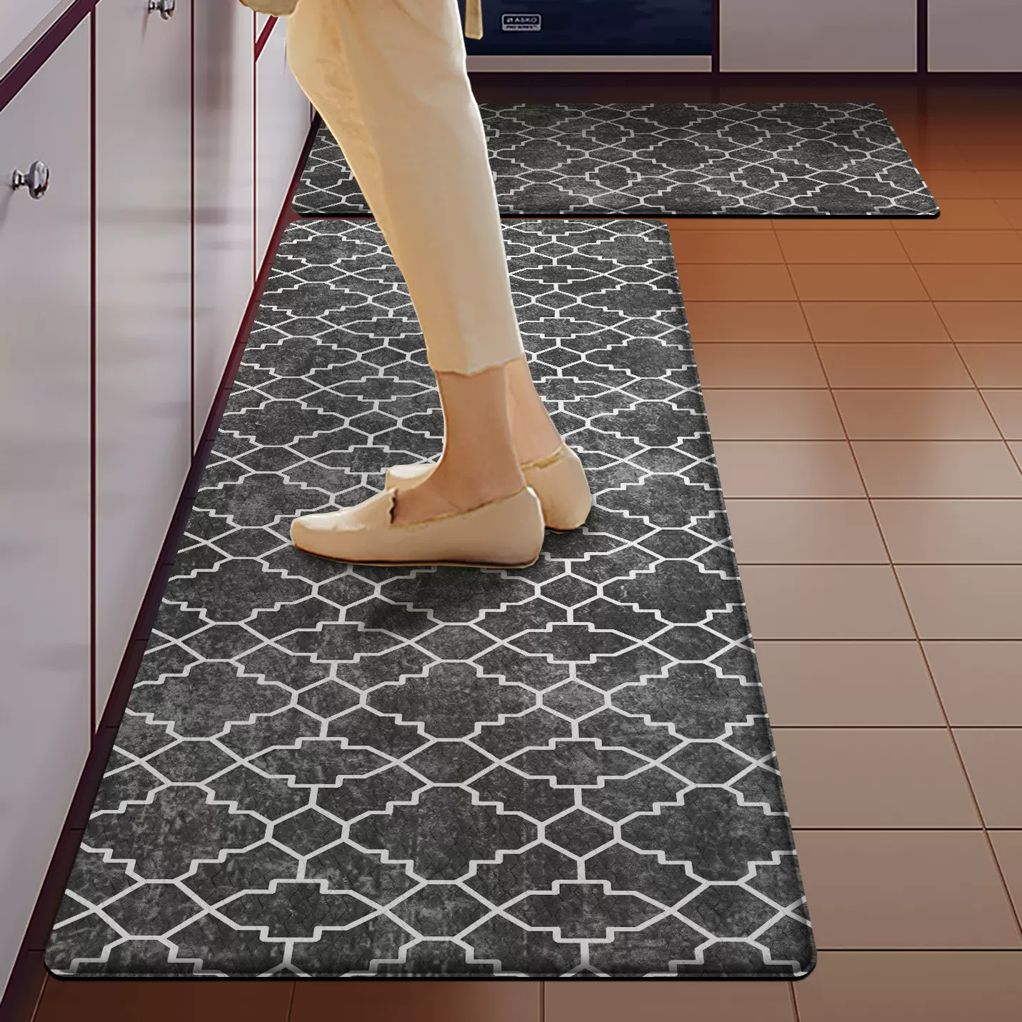 跨境批发PVC厨房地垫防滑防油可擦免洗卫生间家用门口耐脏脚垫