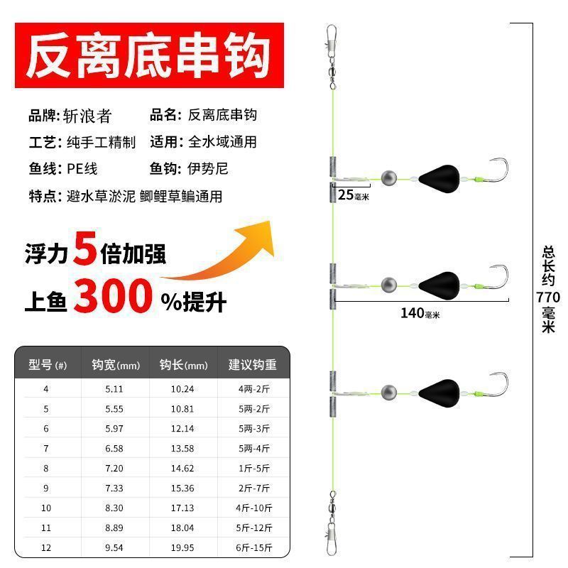 反离底串钩成品欧鲤双钩反离底免调漂坑走水钓组防缠绕高碳伊势尼|undefined