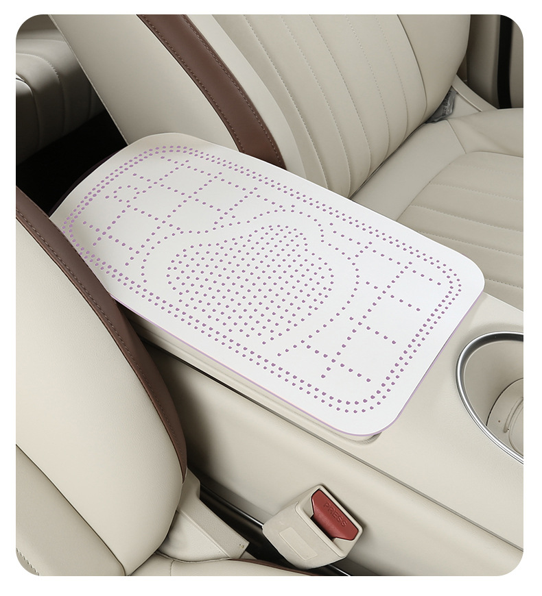 Car armrest box pad, suede cartoon heart perforated armrest box protective cover, universal central armrest heightening pad