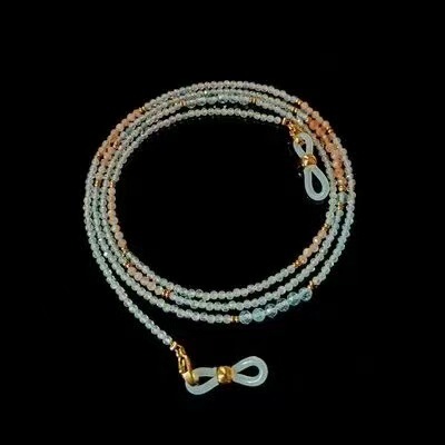 Aquamarine, Orange Sunstone, Natural Stone, Hand-Beaded Glasses Chain, Faceted Beads, Neck Necklace, Bracelet, Elegant Chain