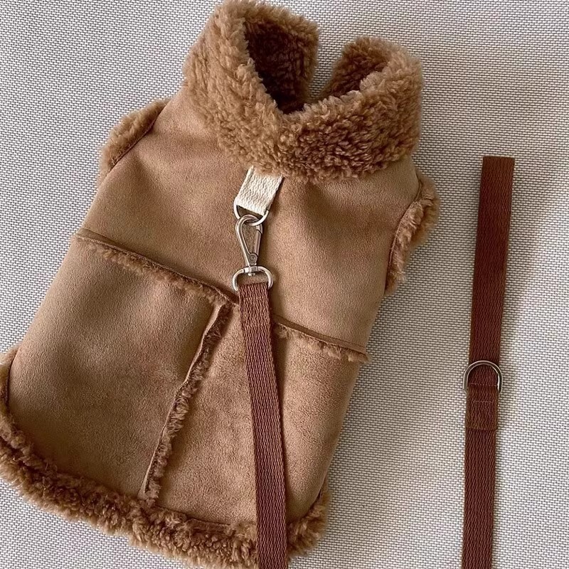 Autumn and Winter Dog Small Dog Warm All-match Suede Traction Vest Cat Jacket Teddy Pet Dog Clothes