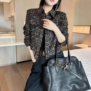 European Station 2025 Autumn New Fashion Leopard Print Lapel Short Coat Women's European-style All-match Jacket Top