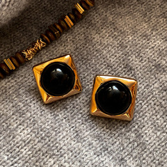 繁花同款vintage中古黑金色树脂耳环女款轻奢独特复古耳钉耳饰品