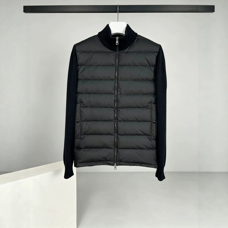 Cross-border lightweight Moncler-style knitted patchwork down jacket with padded corduroy and wool stand-up collar for warmth Cross-border lightweight Moncler-style knitted patchwork down jacket with padded corduroy and wool stand-up collar for warmth