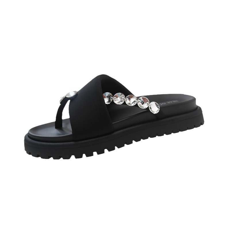 [El mismo estilo de ciervo blanco] Puffs de cacao CG ~ Chanclas de diamantes de imitación, zapatillas de playa de suela gruesa, sandalias de mujer, estilo de verano