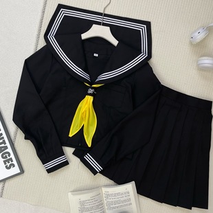 Factory supply Japanese sailor suit black three uniforms long sleeve jk uniform college style navy collar basic women