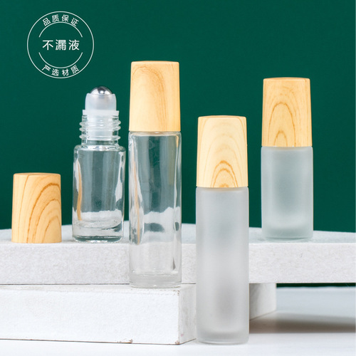 Wood grain rolling ball bottle frosted transparent rolling ball bottle essential oil bottle perfume travel portable essence sub-bottle 5ml 10ml