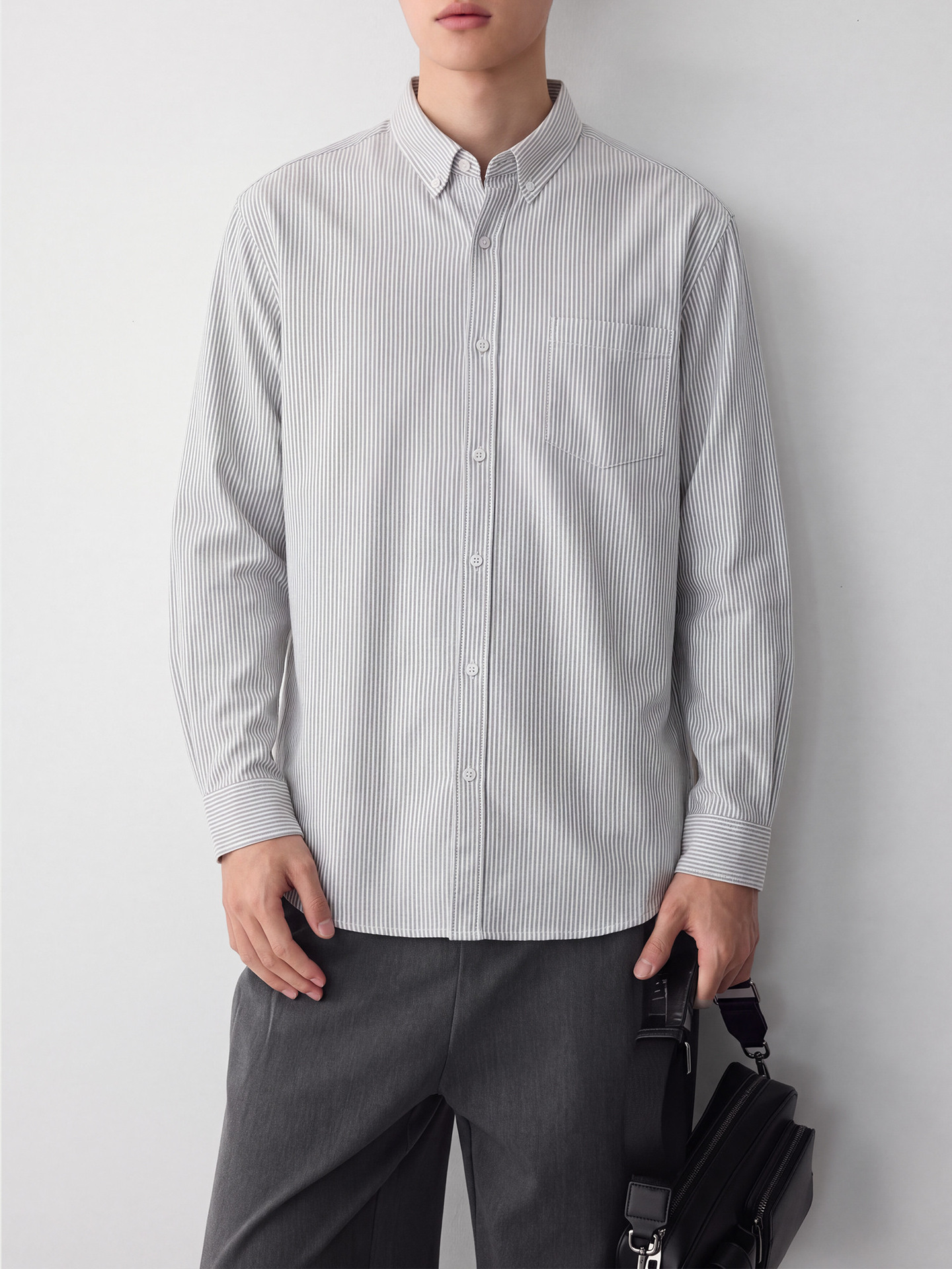 Áo sơ mi nam Oxford sọc xanh dài tay cotton — sọc xanh
