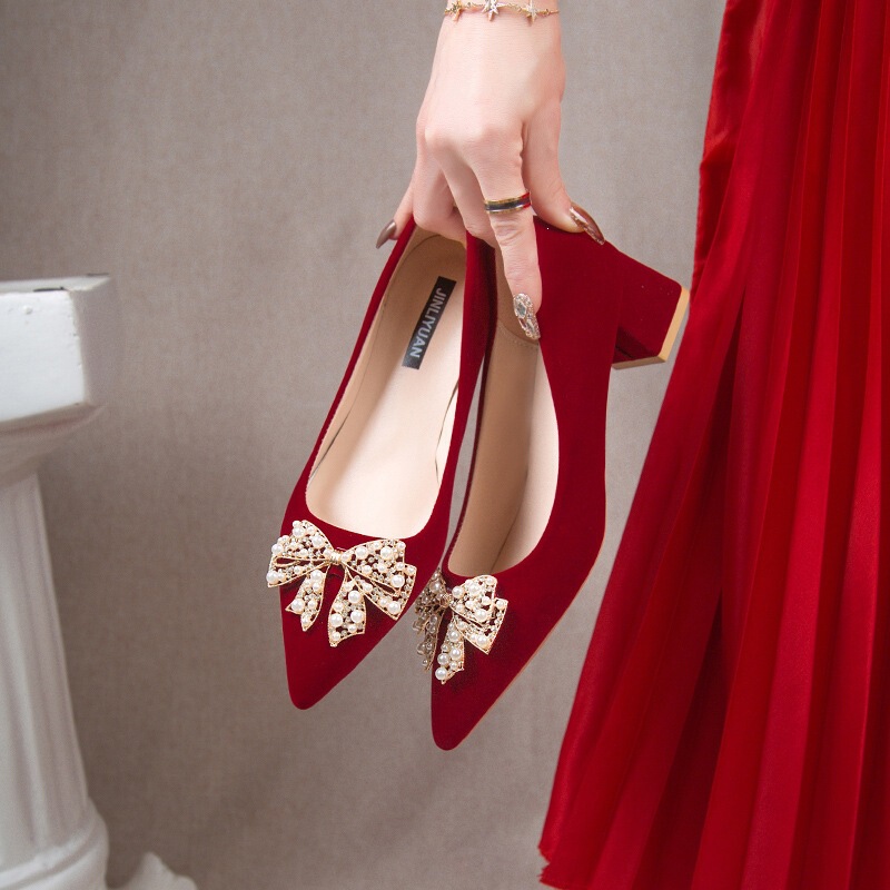 Wedding Shoes for Women, High Heels with Rhinestones, Suitable for Traditional Chinese Wedding Dresses and Wedding Gowns, Dual-Use, 2023 New Model, Red Bridal Shoes, Maternity Flats Wedding Shoes for Women, High Heels with Rhinestones, Suitable for Traditional Chinese Wedding Dresses and Wedding Gowns, Dual-Use, 2023 New Model, Red Bridal Shoes, Maternity Flats