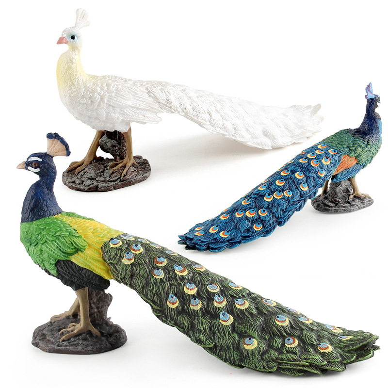Transfronterizo Nueva simulación animal modelo de Pavo Real azul verde blanco Pavo Real decoración estática decoración de escritorio juguete al por mayor