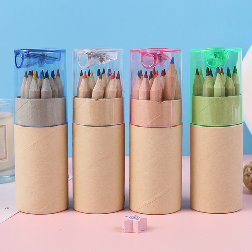 Kraft paper barrel colored pencils, logs, color lead, children's painting supplies, coloring graffiti pens, primary school students 'stationery