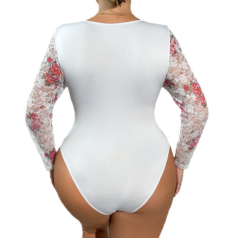 Gran tamaño gordo mm transfronterizo camiseta interior europea y americana perspectiva sexy manga larga apertada camiseta de encaje amazon