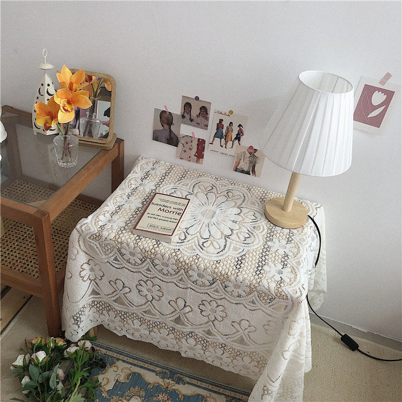 Free Shipping Lace Tablecloth Instagram Style White Bedside Row Skeleton Coffee Table with Cover Cloth Small Fresh Square Stall