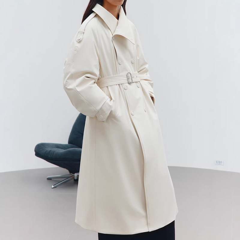 2025 Mid-Length Trench Coat, Very Stylish and Warm, White Design with a Stand-Up Collar, down Jacket for Petite Women
