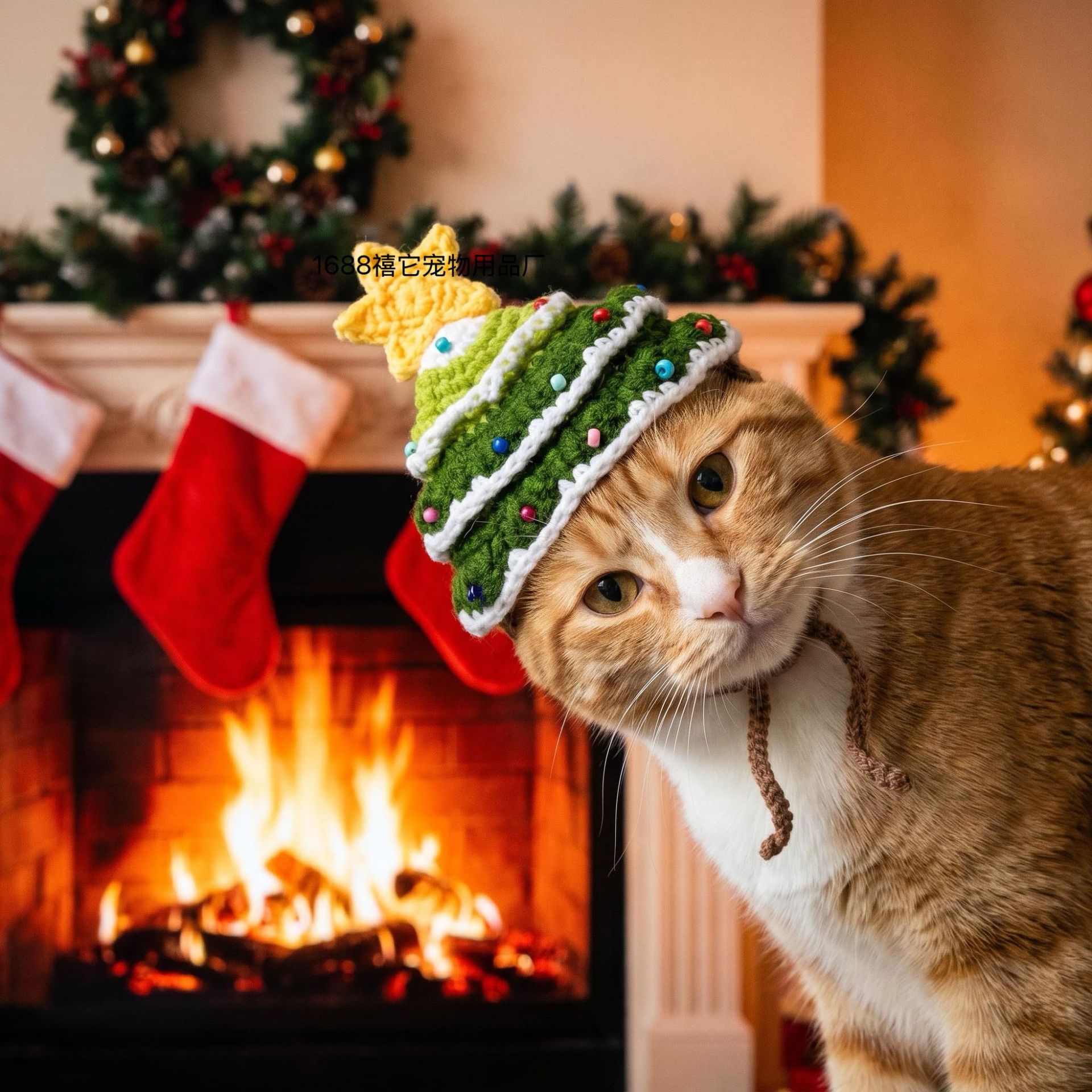 Pet Christmas tree hat, knitted hat, Christmas gift, cat Christmas hat, Santa Claus dog collar decoration