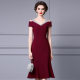 Zhili cold high-end feeling dress 2025 new women's summer off-shoulder short sleeve nail drill long slim fishtail skirt