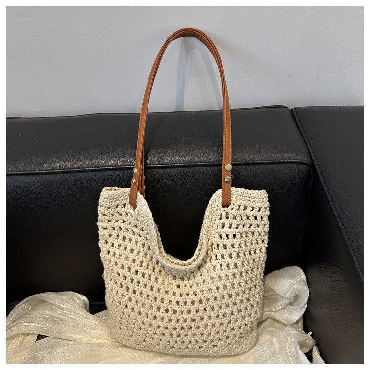 Artistic and retro hand-woven bags, casual cotton thread single-shoulder bags, tote bags, woolen bags, shopping bags for women undefined