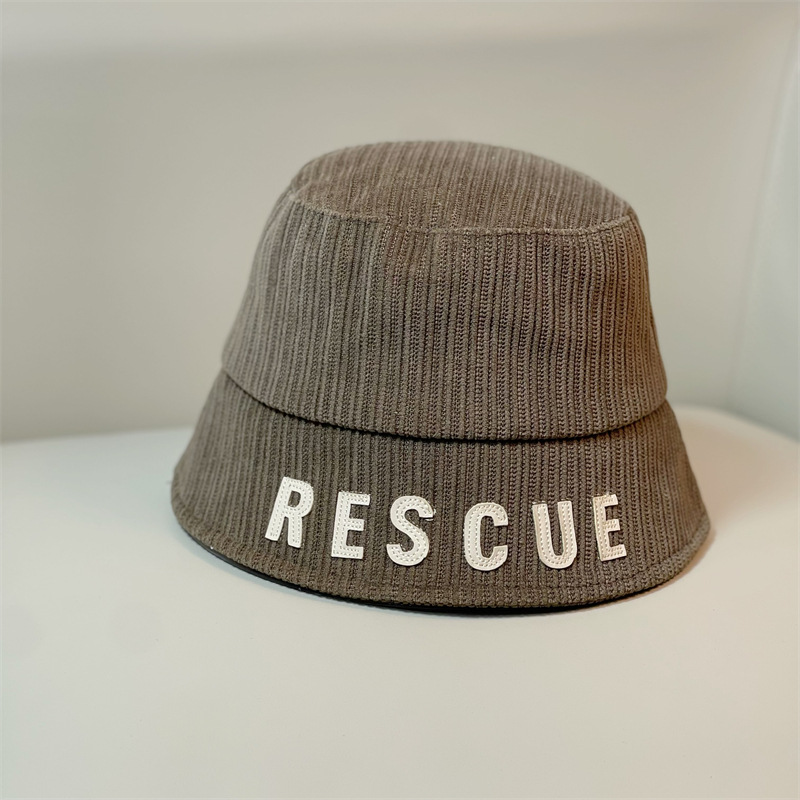 European and American Corduroy Embroidered Fisherman Hat, Children's Warm Water Bucket Hat, Versatile Face Small Wide Brimmed Basin Hat_voghion.com