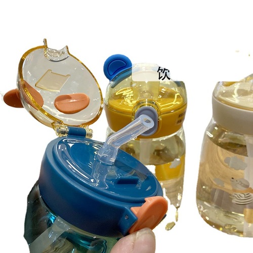 New cartoon rabbit straw cup with handle for boys, kindergarteners, babies, durable plastic cup for girls