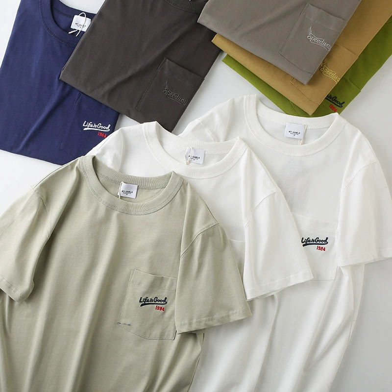 Двойная пряжа 32s! Тяжелый 280 г! Пара Мужская и Женская Ретро универсальная буква С вышивкой хлопковая Футболка с круглым вырезом и коротким рукавом G