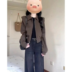 早秋外套女酷帅新款棕色短款夹克上衣初秋美拉德系外套女