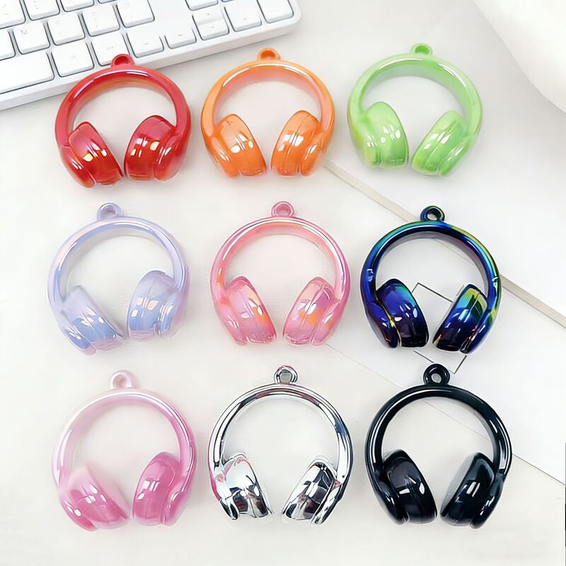 Two-Color Gradient Acrylic Lacquered Earphone Beads with Hanging Holes DIY Phone Chain Pendant Necklace Materials Jewelry Accessories