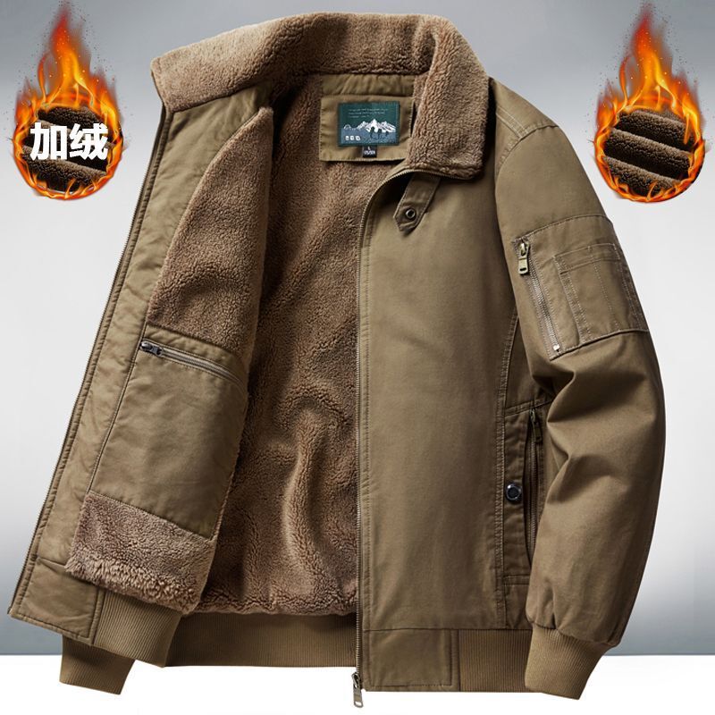 Winter Pilot Jacket with Fleece Lining, Cotton-Padded Coat with Cotton Lapel, Warm Cotton Workwear, Thickened Men's Cotton Jacket