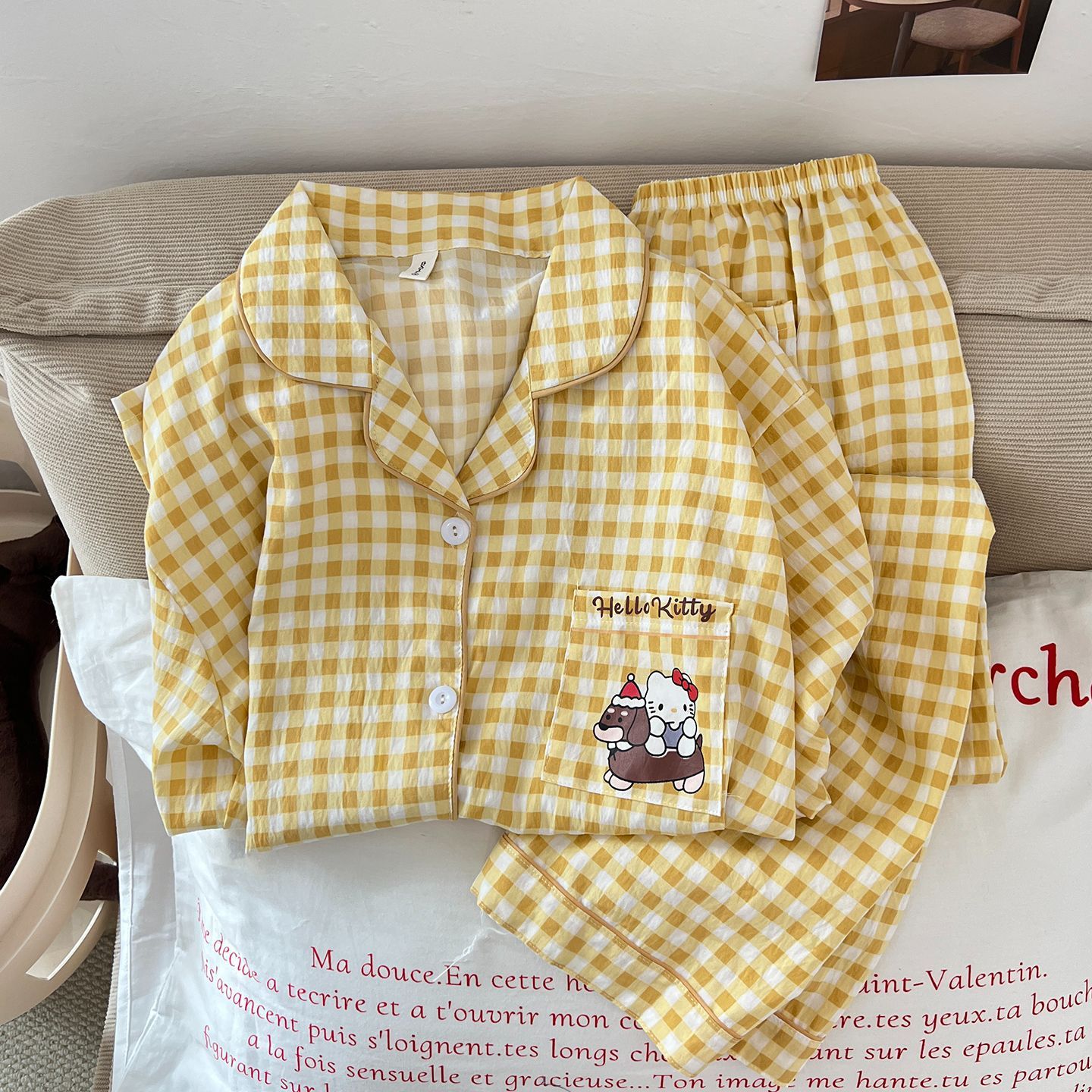 Nuevos pijamas para mujer, primavera y verano, manga larga, nubes, algodón, traje lindo para estudiantes, servicio a domicilio, se puede usar fuera del sudeste asiático transfronterizo