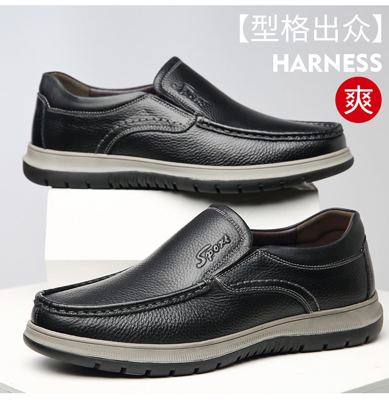 Giày lười nam da bò mũi tròn gót thấp 1–3 cm, kiểu mới mùa thu đông — Bông xanh, Bông đen, Màu xanh da trời, đen chi tiết 10