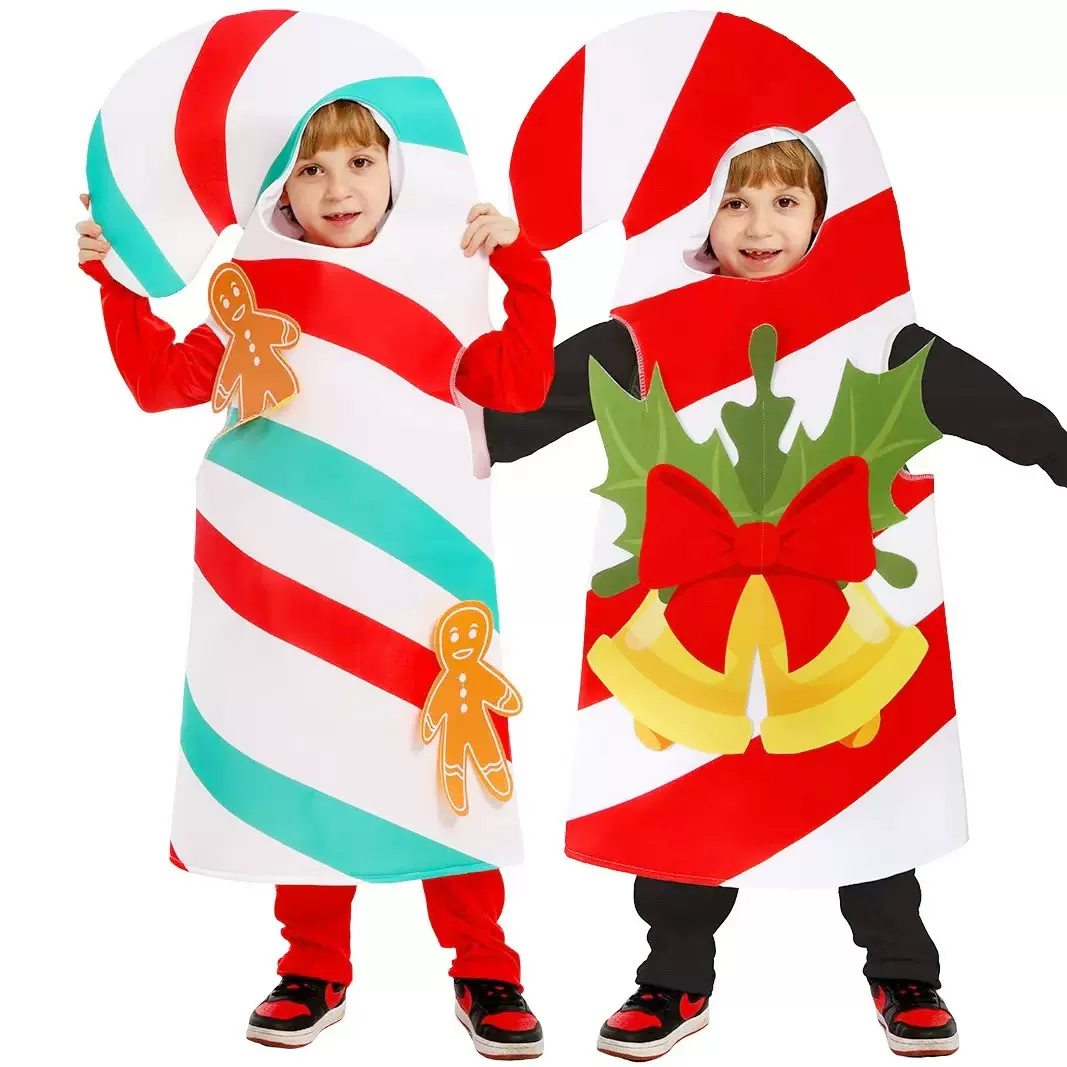 儿童圣诞节儿童表演服糖果拐杖cos扮演服装彩灯圣诞树新款装扮服