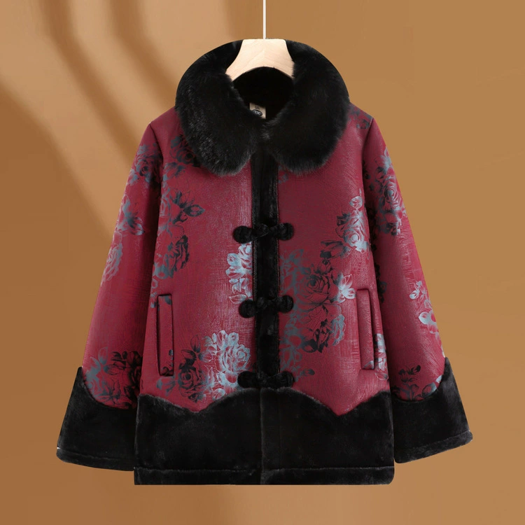 Мама плюшевая кожаная короткая зимняя утолщеная хлопчатобумажная куртка для пожилых женщин