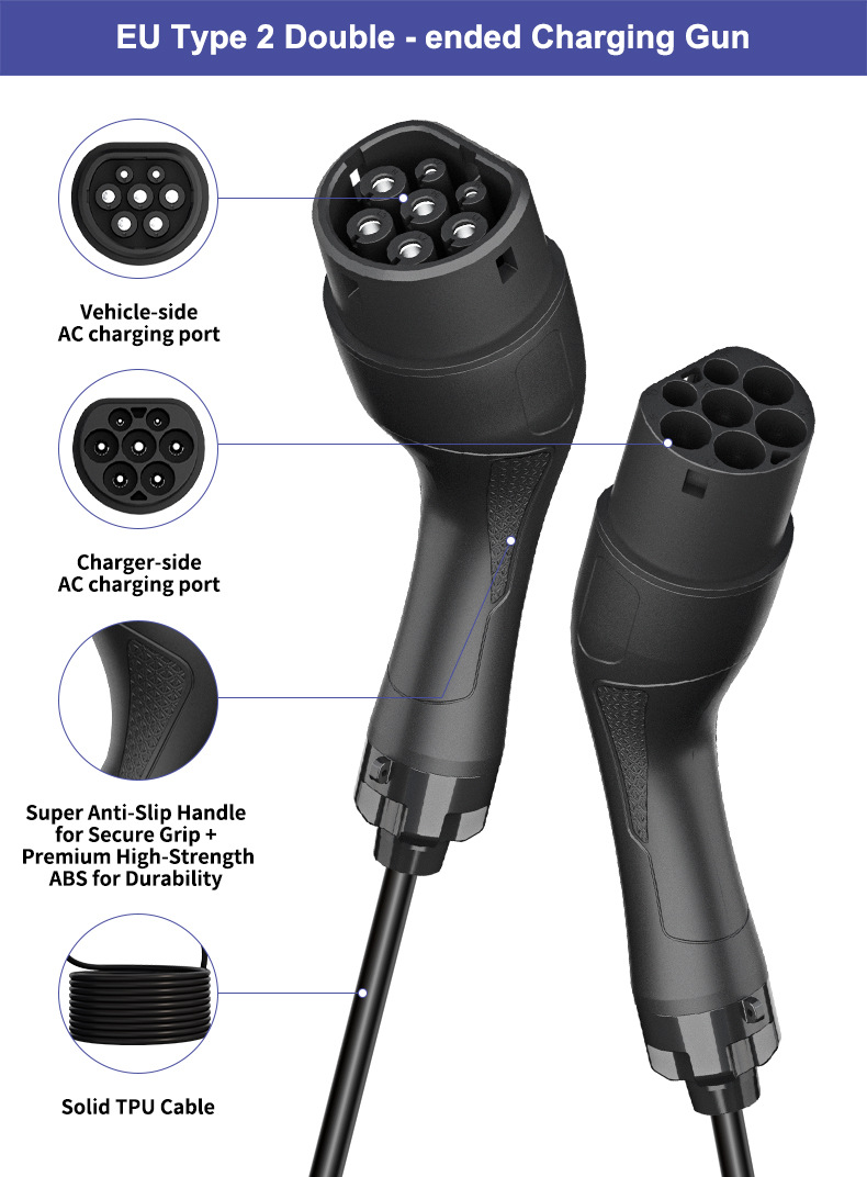 European Standard Dual-Head Gun Type2, Exclusively for European Cross-Border Use, 3.7Kw for New Energy Vehicle Charging Stations, 7-Kilowatt Type 2