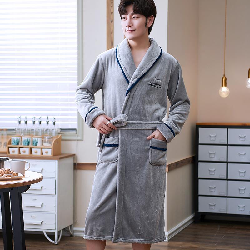 남성 나이트가운 산호 플리스 재킷 두꺼운 플러시 롱 가을과 겨울 목욕 한국 플란넬 가정복 제조업체 도매
