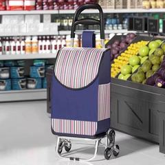 ビルのショッピングカートで野菜車を買うのは、折り畳み式のトロリーの老人が携帯用トレーラーを手で引っ張る