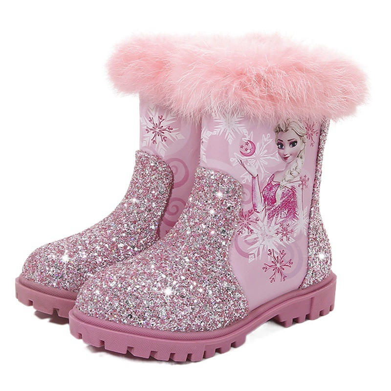 Детские зимние сапоги на высоком каблуке для девочек Cat Harbor, новая модель, сапоги принцессы Эльзы, хлопковые сапоги, короткие детские сапоги, зимние сапоги на флисовой подкладке для маленьких девочек