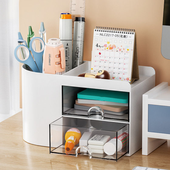 Creative transparent drawer large capacity pen container ornaments desktop stationery finishing children students special storage box