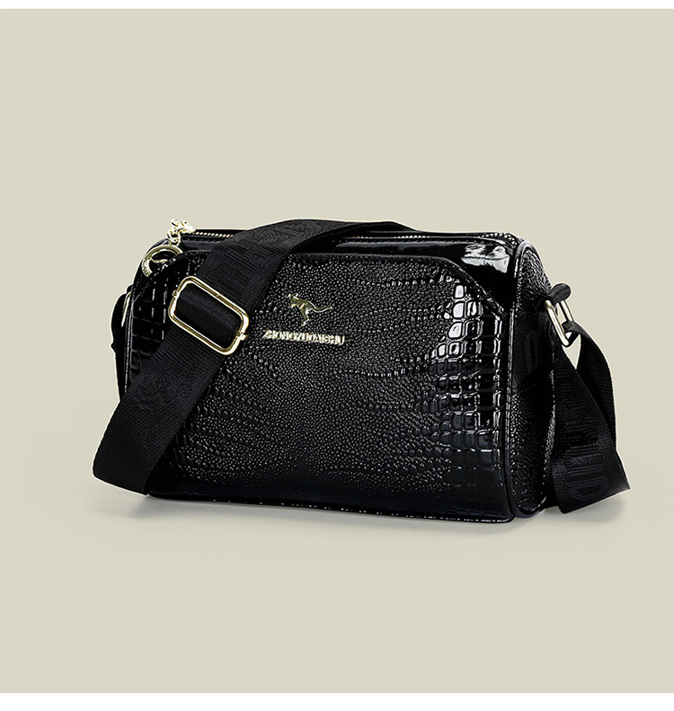 Borsa a tracolla multistrato transfrontaliera con motivo coccodrillo, cuscino Boston lucido, unica e alla moda, versatile, da portare a spalla_voghion.com
