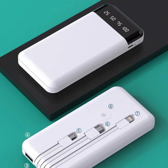 10000 mA portable self-wired power bank digital display lightweight enough 10,000 mAh mobile power factory direct supply